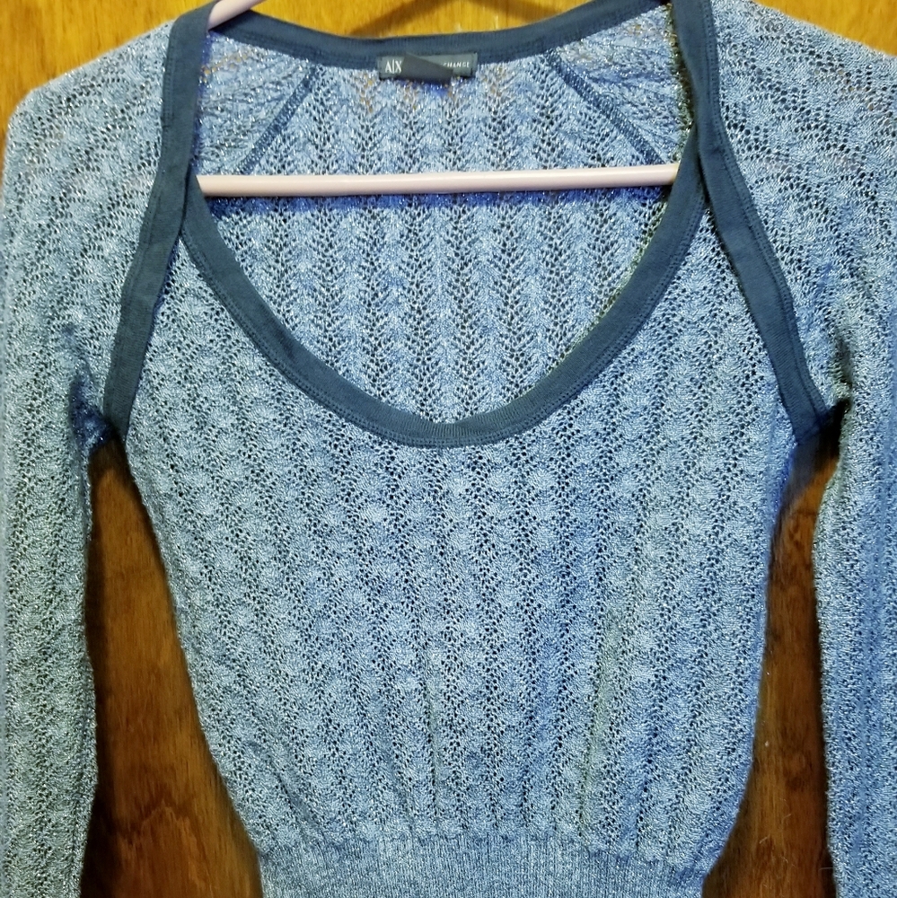 Gorgeous Armani Exchange Long Sleeved Blue Sweater with metallic thread. SMALL